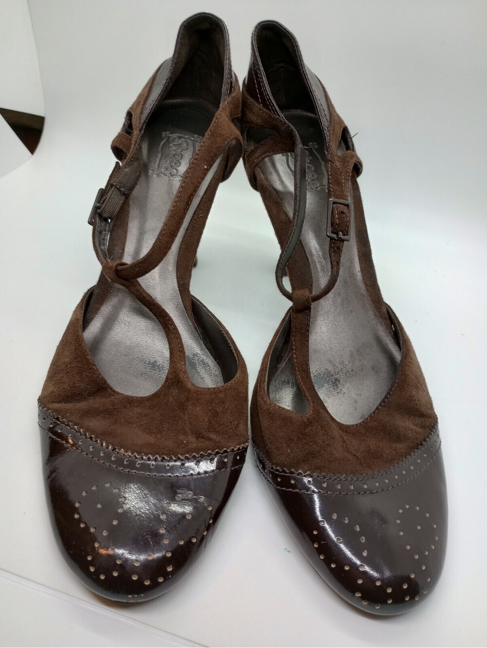 Women's 7.5 High Heel Brown Victoria Shoes Closed Toe Leather Sandals 204